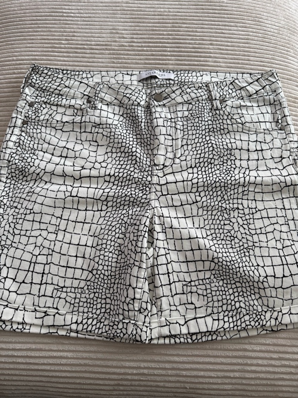 Liverpool Black & White Croc-Print Jean Shorts